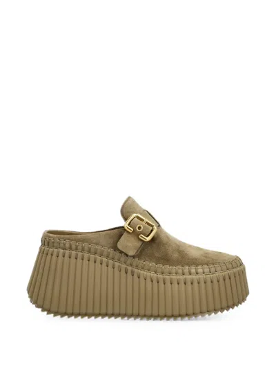 Chloé Chloe Nama Platform Wedge Suede Mules In Multi