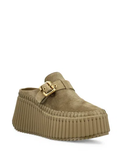 Chloé Chloe Nama Platform Wedge Suede Mules In Multi
