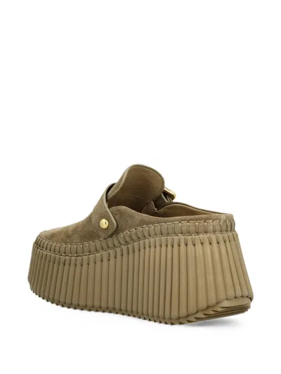Chloé Chloe Nama Platform Wedge Suede Mules In Multi