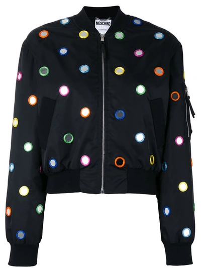 Moschino Mirror Embroidered Bomber Jacket In Black