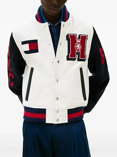 Tommy Hilfiger Leather Wool College Bomber Jacket In Multi