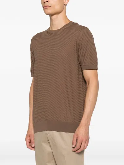 Corneliani Textured-knit T-shirt In Brown