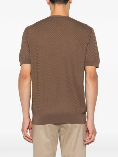 Corneliani Textured-knit T-shirt In Brown