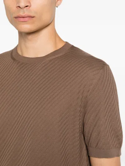 Corneliani Textured-knit T-shirt In Brown