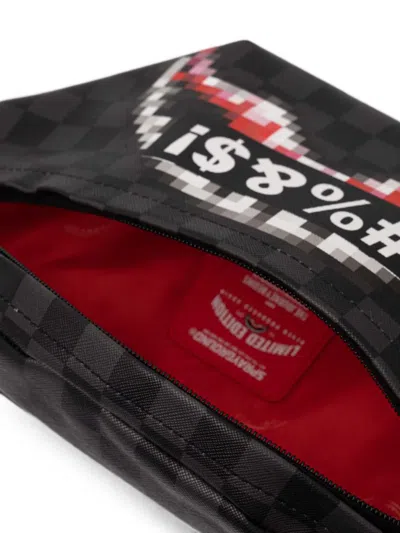 Sprayground Check-pattern Pixel-print Belt Bag In Black