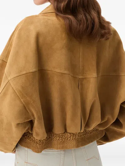 Versace Beige Suede Pointed Collar Elasticated Hem Jacket In Neutral