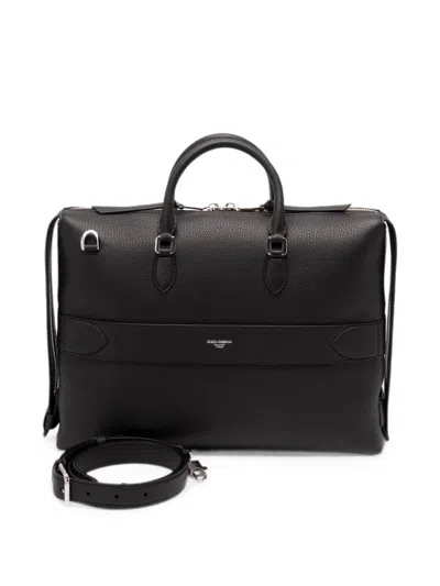 Dolce & Gabbana Pebbled-leather Briefcase In Black