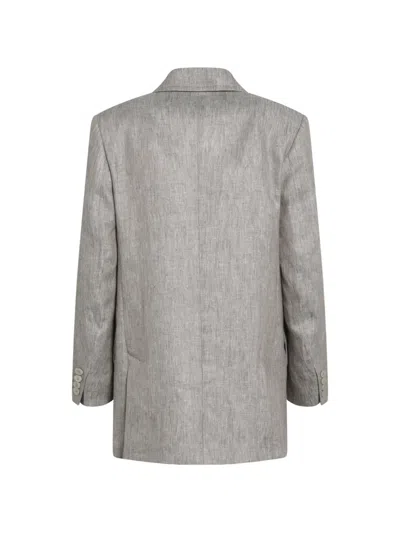Max Mara Olimpia Double-breasted Chevron Linen Blazer In Beige In Gray