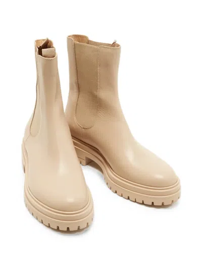 Pre-owned Gianvito Rossi Elastic-panel Combat Boots In Neutral