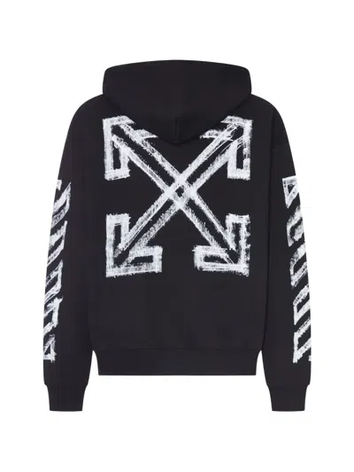 Off-white Motion Arrow Skate Black Cotton Hoodie With Distinctive Graphic Prints In Black