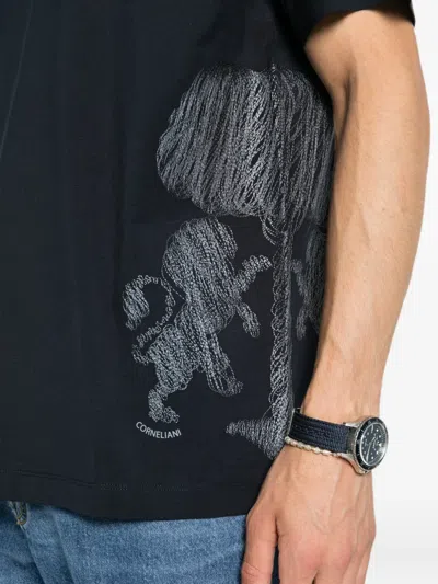 Corneliani Tree-embroidered T-shirt In Blue