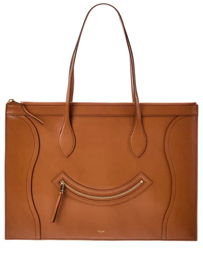 Celine Leather Tote In Brown