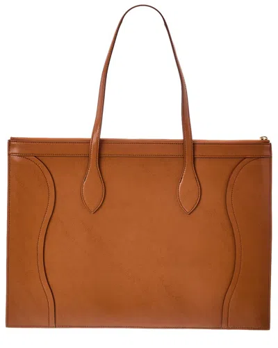 Celine Leather Tote In Brown