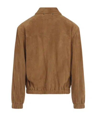 Paul Smith Camel Oversized Leather Jacket In Brown