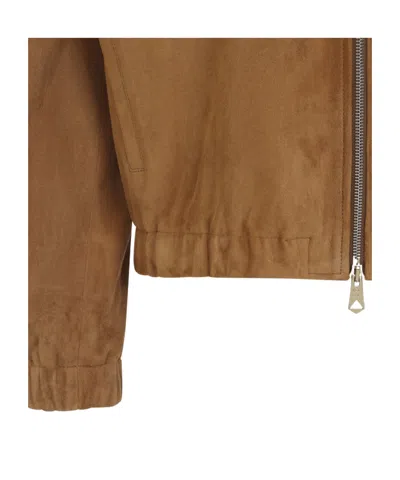 Paul Smith Camel Oversized Leather Jacket In Brown