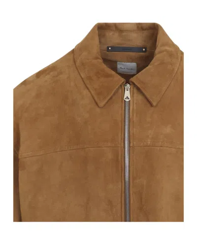 Paul Smith Camel Oversized Leather Jacket In Brown