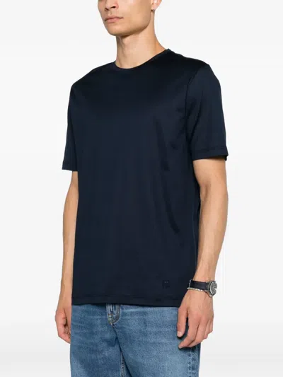 Corneliani Logo-embroidered T-shirt In Blue