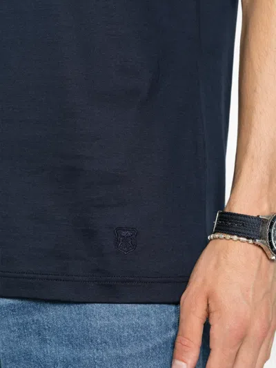 Corneliani Logo-embroidered T-shirt In Blue
