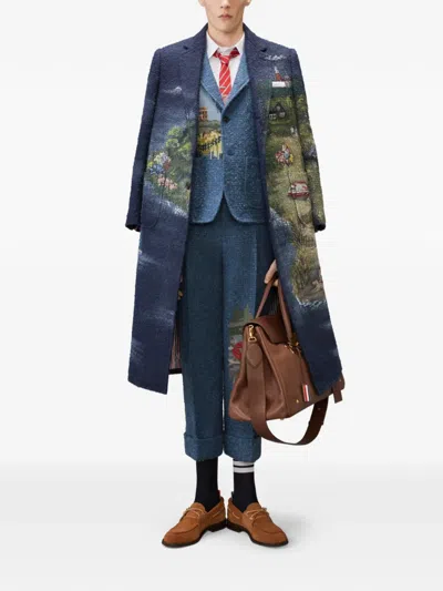 Thom Browne 부클레 트위드 자수 팬츠 In Blue