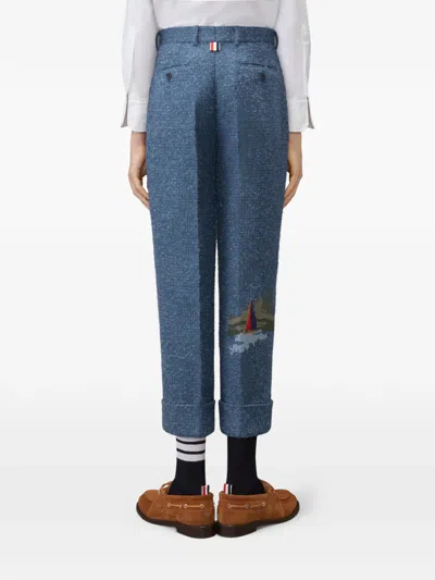 Thom Browne 부클레 트위드 자수 팬츠 In Blue