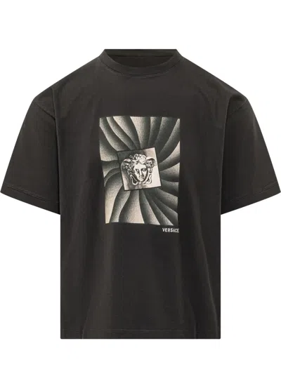 Versace Printed Cotton-jersey Regular T-shirt In Black