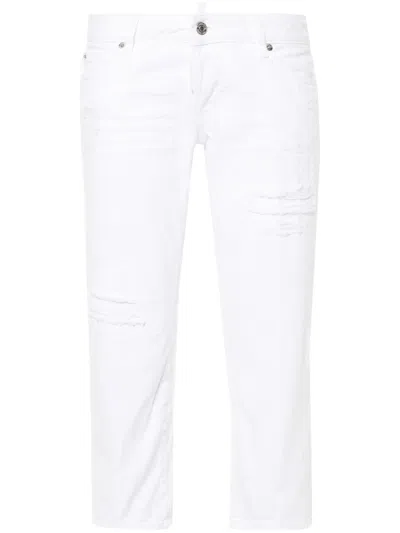 Dsquared2 White Straight Mid Rise Jeans In White