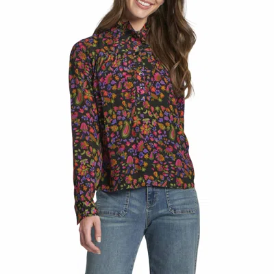 Apny Ruffle Half-placket Shirt In Multi