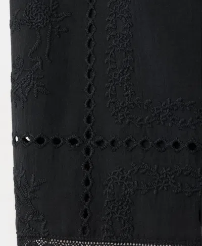 Mango Embroidered Cotton Top In Black