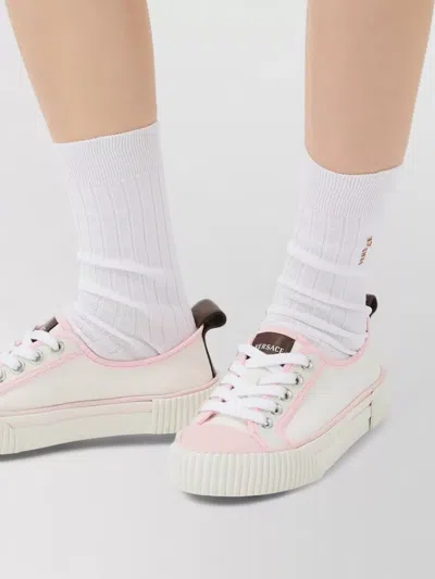 Versace Lace Sneakers Contrast Trim Pull Tab Sole In White