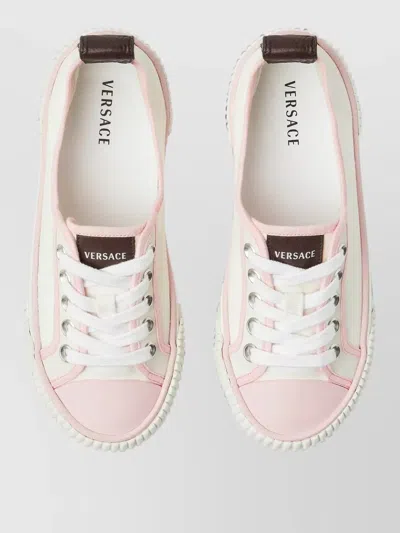 Versace Lace Sneakers Contrast Trim Pull Tab Sole In White