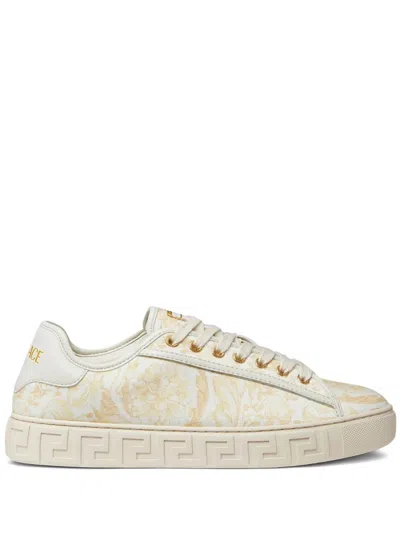 Versace Barocco Jacquard Greca Low Top Sneaker In Neutral