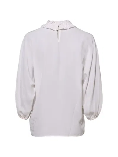 Dolce & Gabbana White Ruffled Neckline Blouse Pullover Top In White