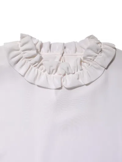 Dolce & Gabbana White Ruffled Neckline Blouse Pullover Top In White