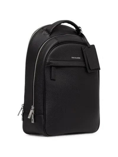 Trussardi Logo-print Pebbled Backpack In Black