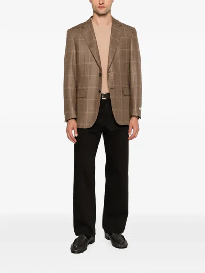 Canali Check-pattern Single-breasted Jacket In Brown