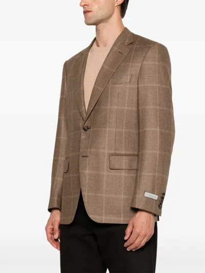 Canali Check-pattern Single-breasted Jacket In Brown