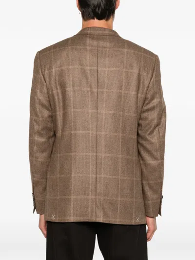 Canali Check-pattern Single-breasted Jacket In Brown