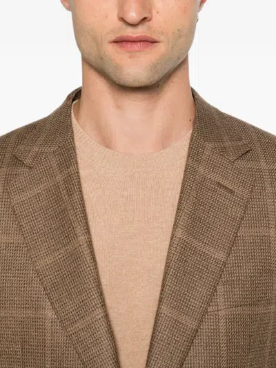 Canali Check-pattern Single-breasted Jacket In Brown