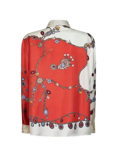 Versace Orange Printed Silk Twill Shirt In White