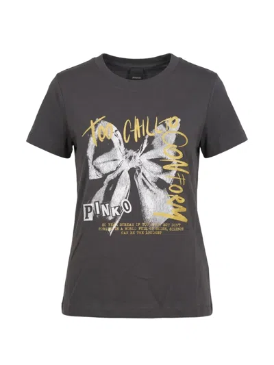 Pinko Bow-print Logo-print T-shirt In Gray