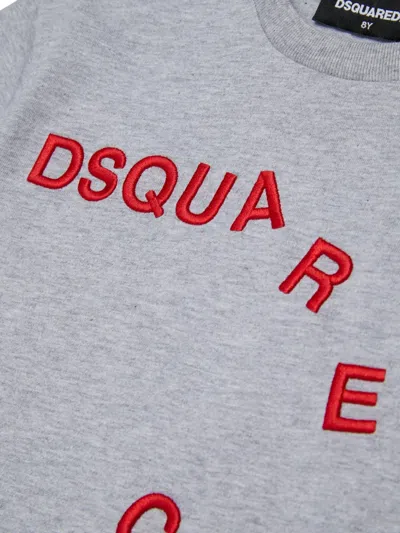 Dsquared2 Embroidered Logo-print T-shirt In Gray