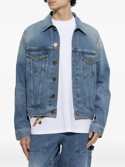 Balmain Logo-embossed Denim Jacket In Black