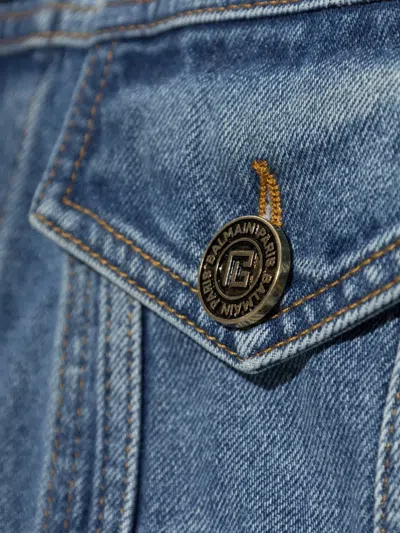 Balmain Logo-embossed Denim Jacket In Black