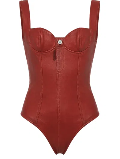 Dsquared2 Logo-button Leather Bodysuit In Red