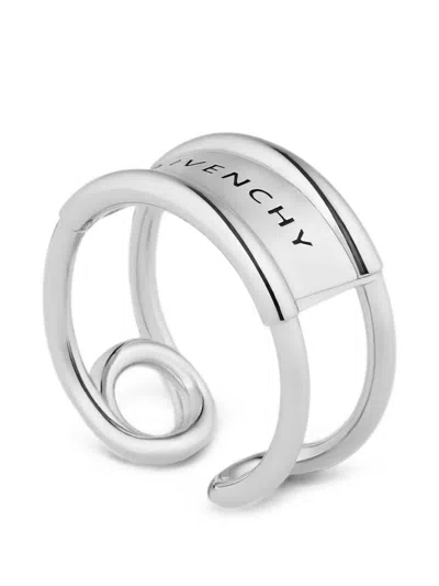 Givenchy Logo-engraved Open-band Ring In Metallic