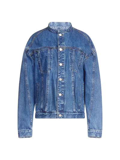Twp Dawson Collarless Denim Jacket In Blue