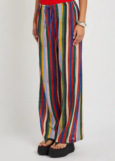 Staud Mateo Stripe Cotton Drawstring Pants In Multi