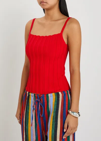Staud Skye Ribbed Jersey Tank In Red