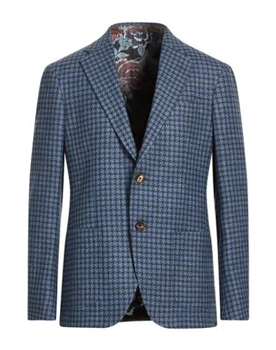 Etro Houndstooth Single-breasted Jacket In Blue