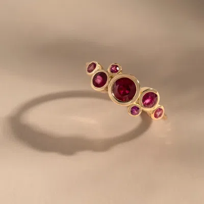 Dower & Hall 18k Gold Ruby Cascade Cluster Ring In Red